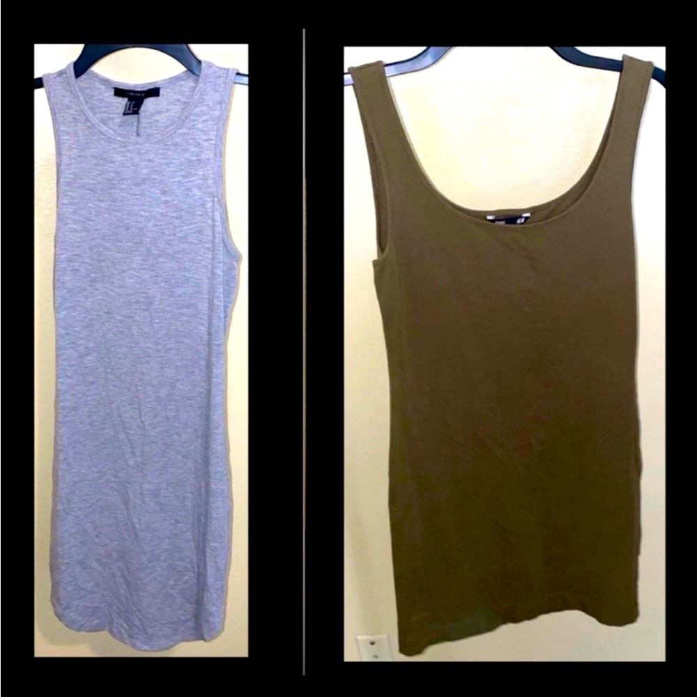 2 Sleeveless Bodycon Dress Bundle - H&M Khaki Green & Forever 21 Grey Short Mini